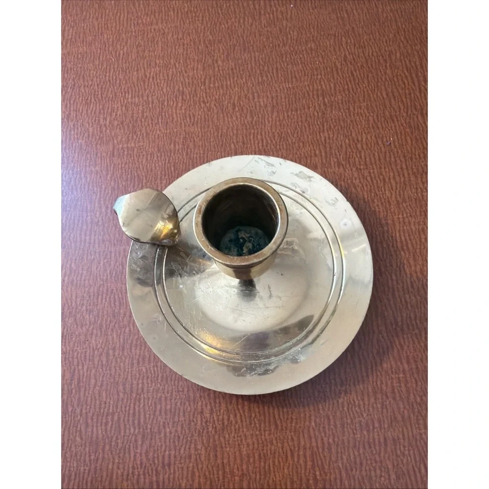 Vtg Brass Chamberstick CandleStick Candle Holder Finger Ring